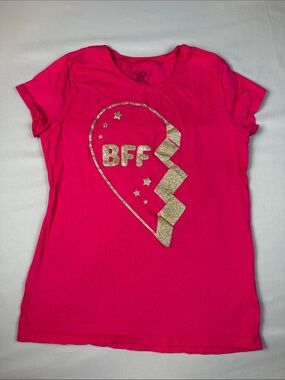 The Children's Place Girls Hot Pink Tee Gold Glitter BFF Heart XL 14